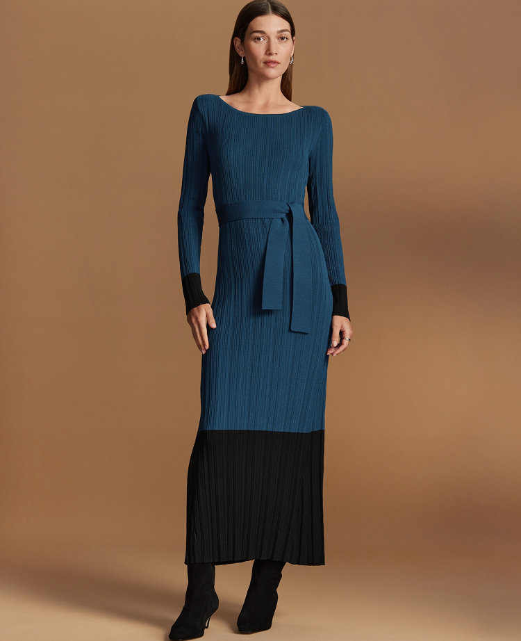 Petite Color Block Ribbed Sweater Dress