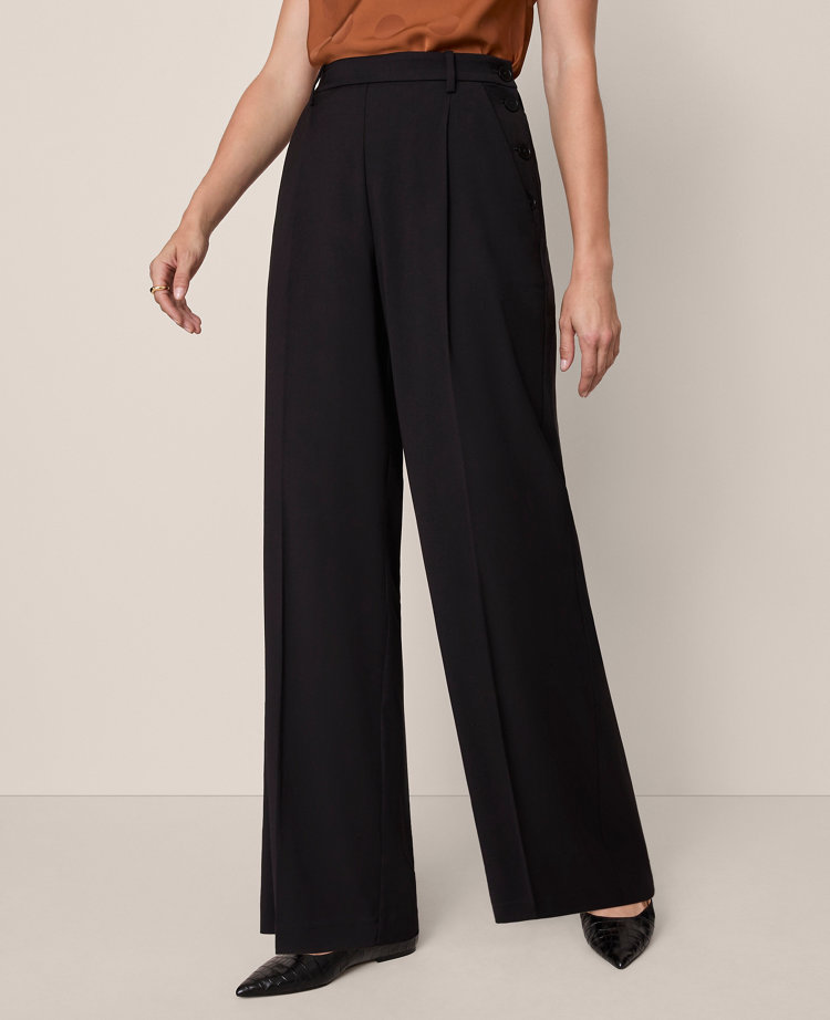 The Petite Side Button Wide-Leg Pant