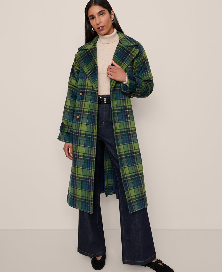 Petite Plaid Trench Coat