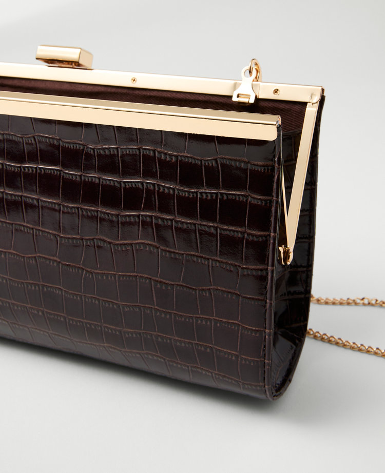 Ann Taylor Croco Rectangle Clutch Handbag Smoked Paprika Women's