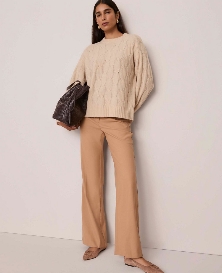 Ann Taylor Petite Cable Crew Neck Sweater In Neutral