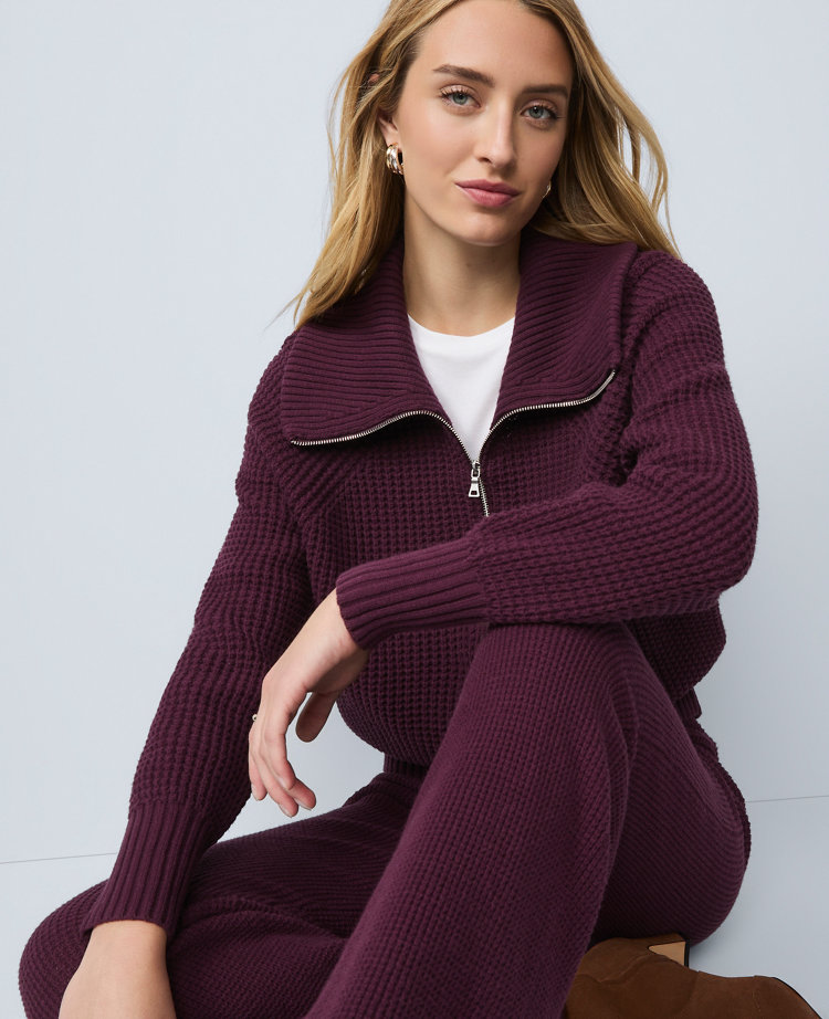 Ann Taylor Weekend Collection Half-zip Waffle Sweater In Pink