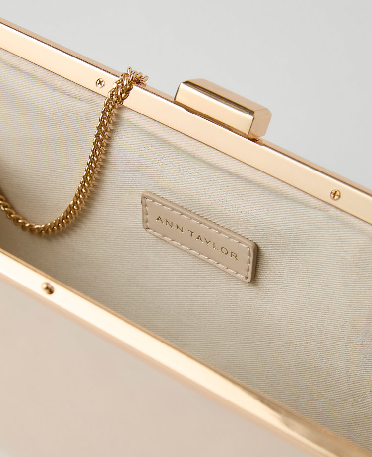 Ann Taylor Patent Rectangle Clutch Handbag Pearl Shadow Women's