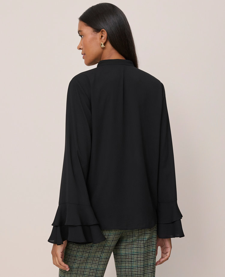 Ann Taylor Petite Bell Sleeve Blouse In Black