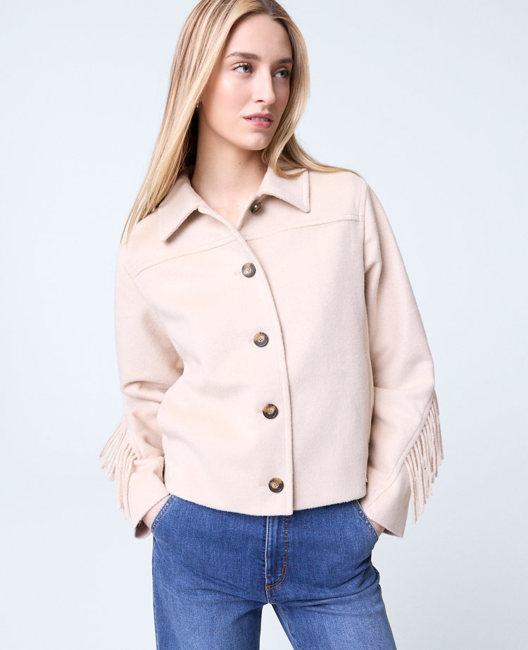 Petite Weekend Collection Fringe Bomber Jacket