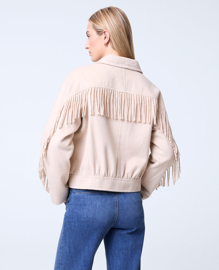 Petite Weekend Collection Fringe Bomber Jacket