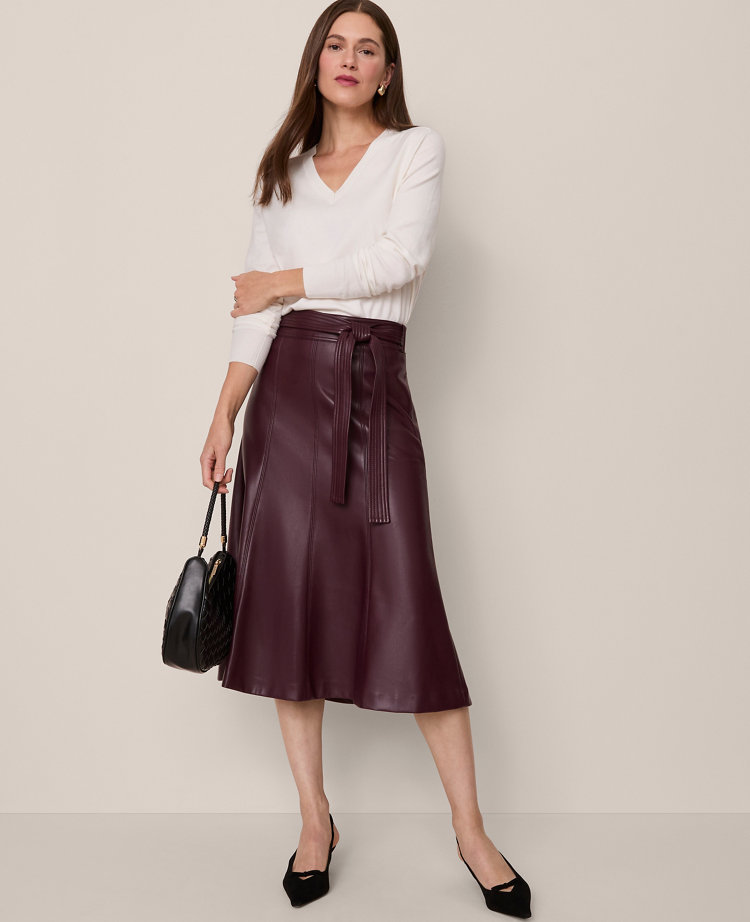 Petite Belted Faux Leather Skirt