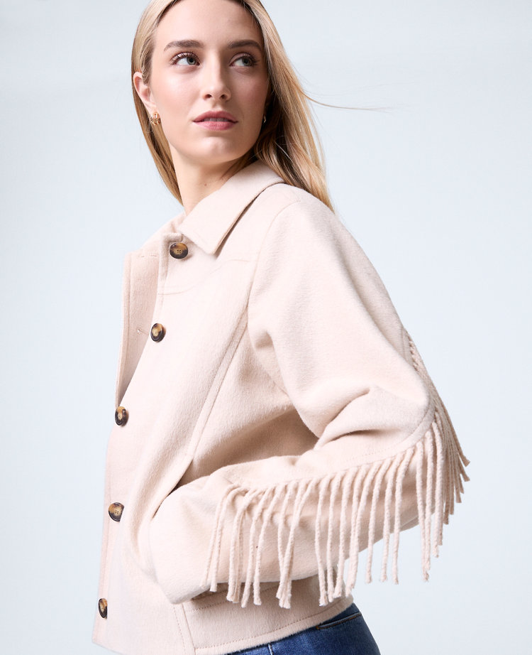 Ann Taylor Weekend Collection Fringe Bomber Jacket