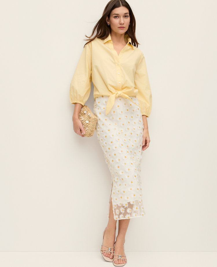 Daisy Appliqué Column Midi Skirt