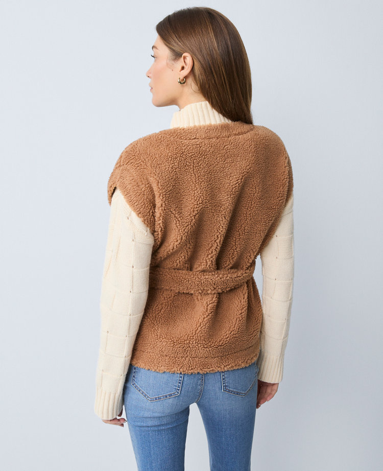 Ann Taylor Weekend Collection Belted Sherpa Vest Flower Pot Women's