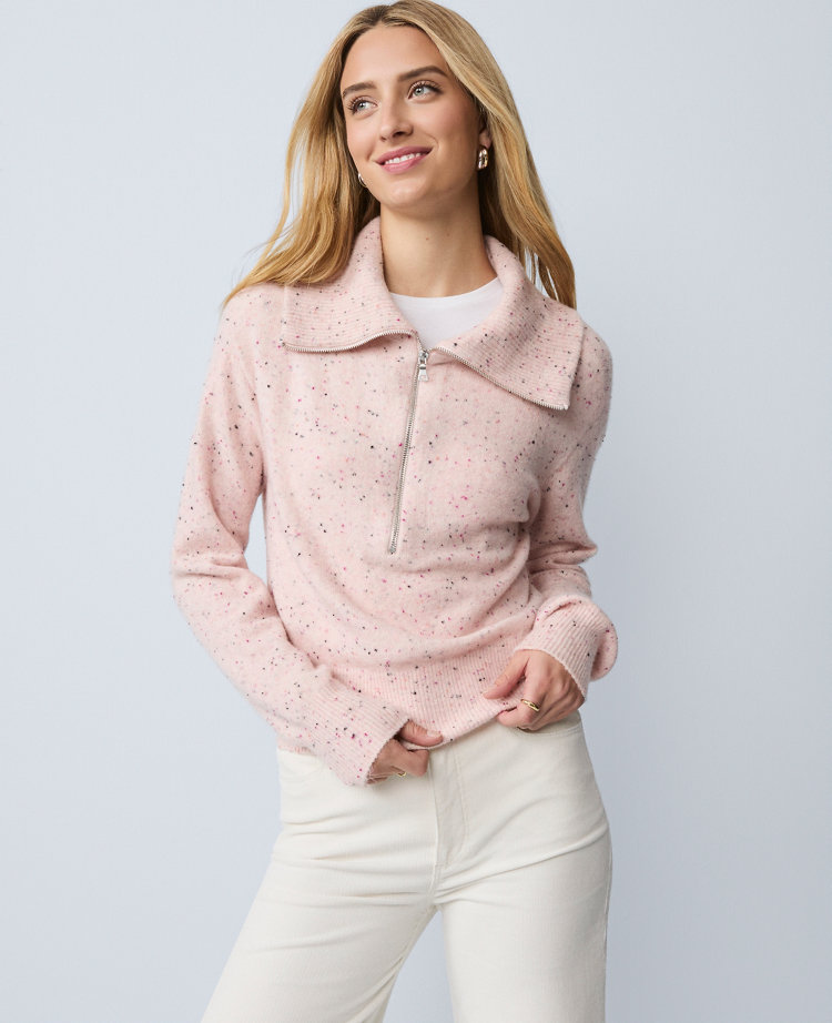 Ann Taylor Weekend Collection Half-zip Sweater In Pink