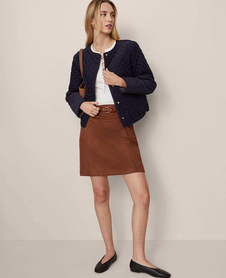 Weekend Collection Faux Suede Belted A-Line Skirt