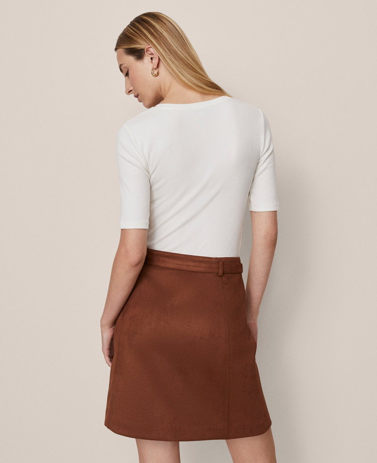 Weekend Collection Faux Suede Belted A-Line Skirt