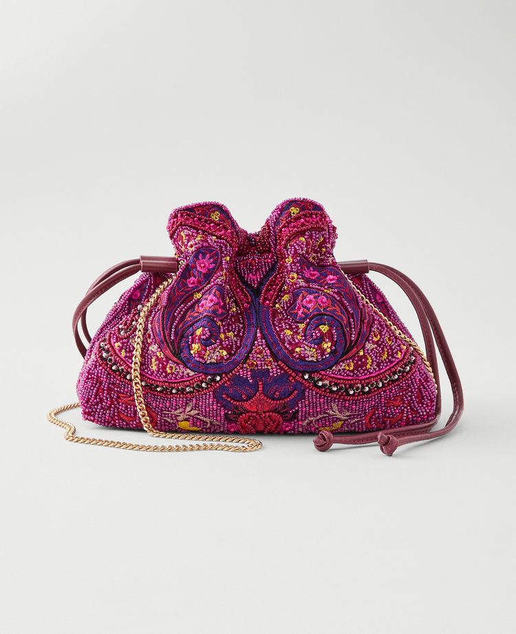 Ann Taylor Beaded Paisley Drawstring Clutch In Purple