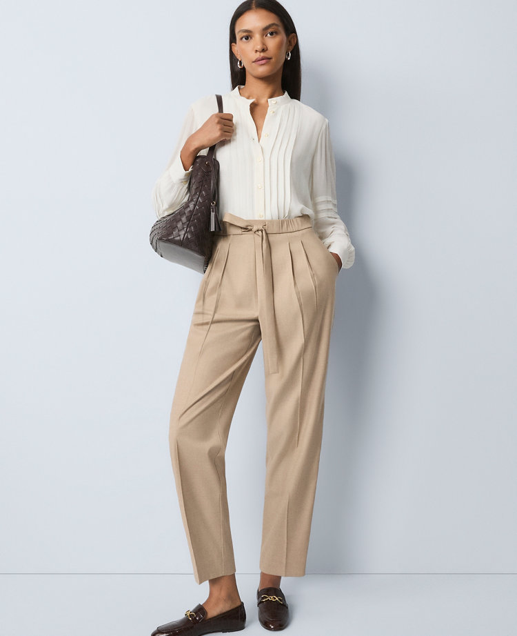 Ann Taylor Petite Weekend Collection High Rise Tapered Pant In Neutral