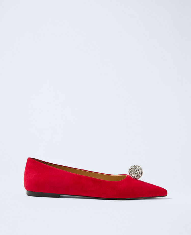 Pointy Toe Embellished Suede Flat