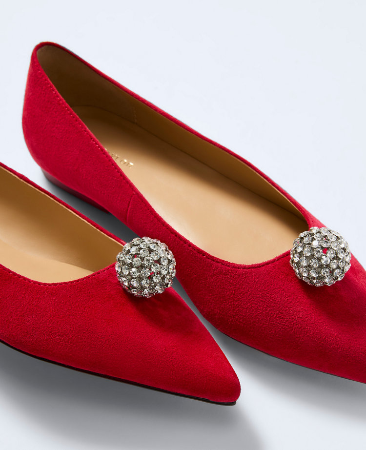 Pointy Toe Embellished Suede Flat