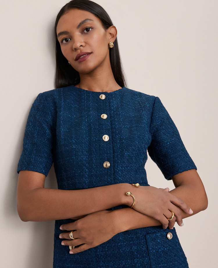 Petite Tweed Crew Neck Shift Dress
