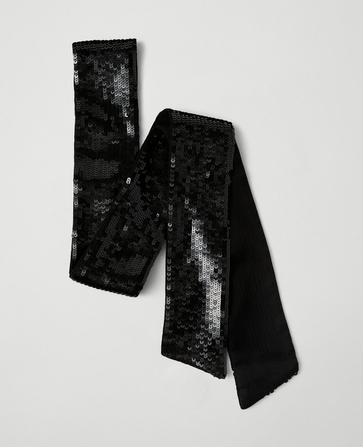 Ann Taylor Skinny Sequin Scarf In Black