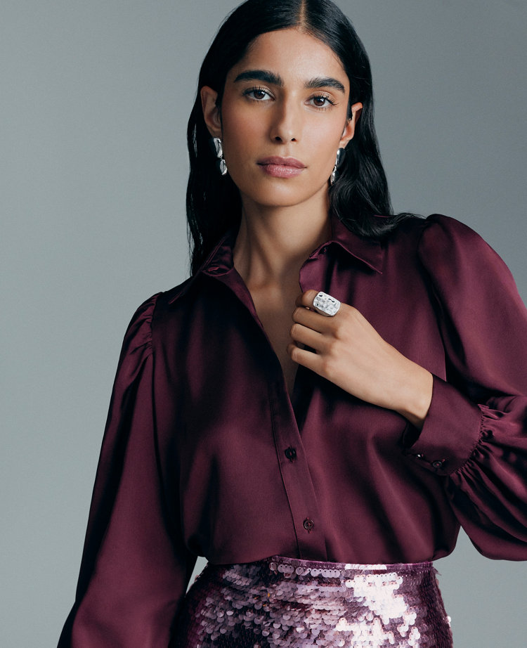 Satin Blouson Sleeve Blouse