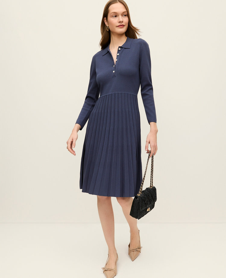 Pleated Polo Sweater Dress