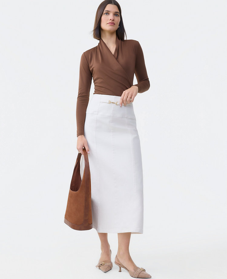 Horsebit Denim Midi Skirt