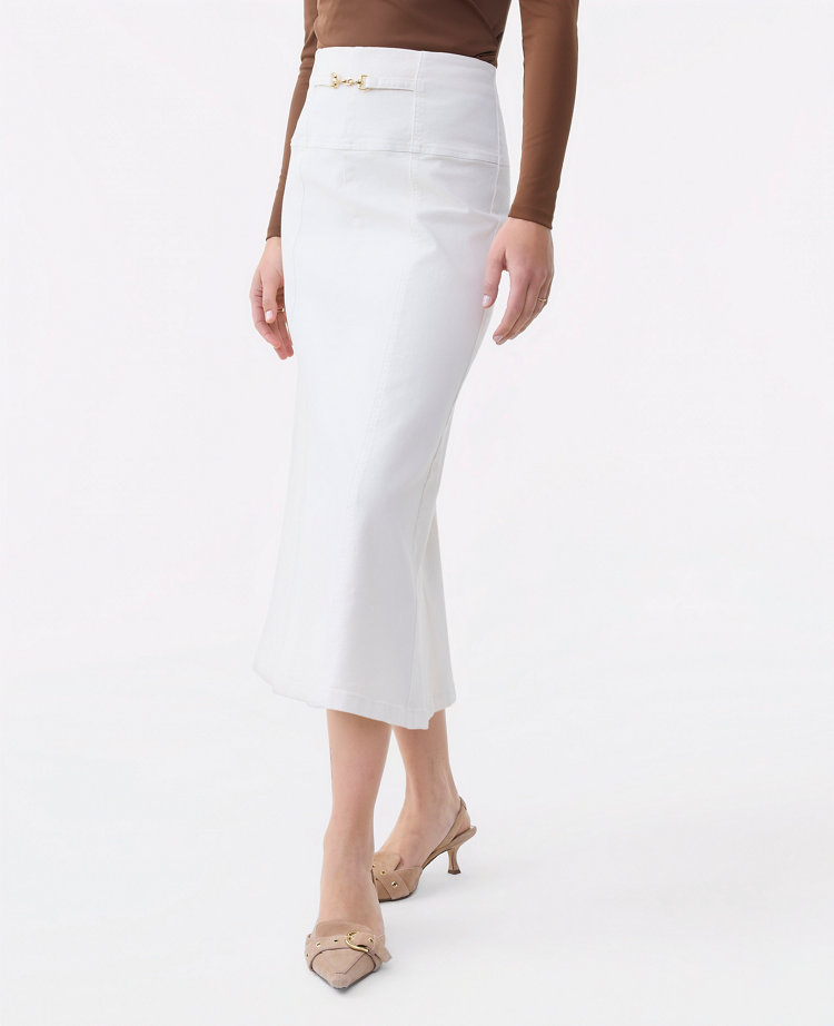 Horsebit Denim Midi Skirt