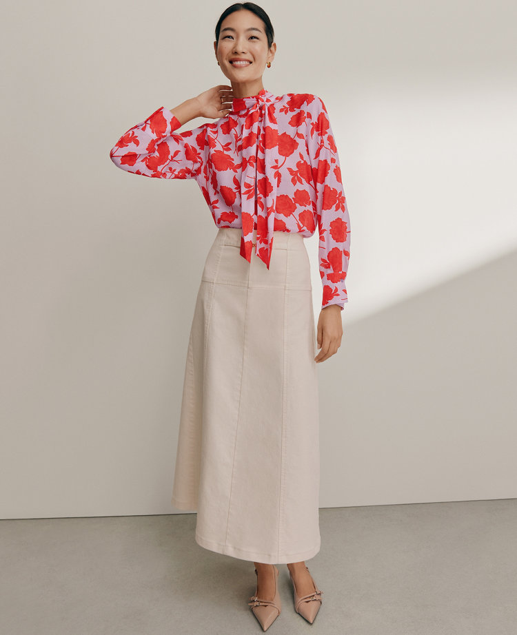 Horsebit Denim Midi Skirt