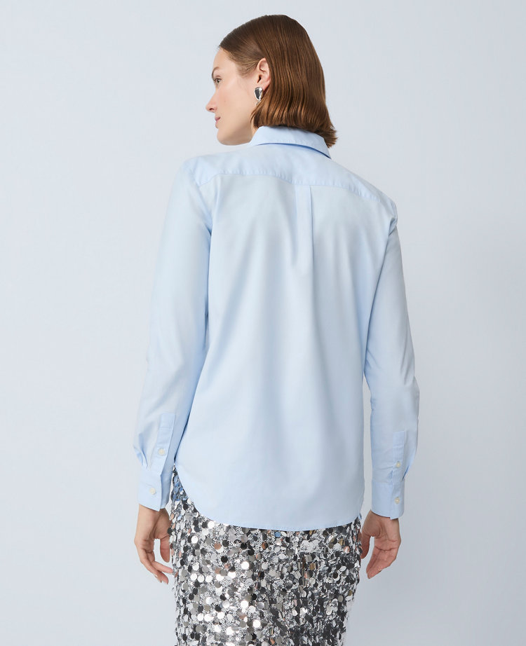 Ann Taylor Embellished Relaxed Perfect Shirt In Blue
