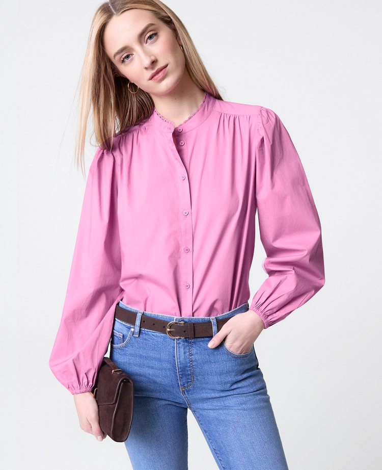 Ann Taylor Weekend Collection Embroidered Collar Blouse Women's