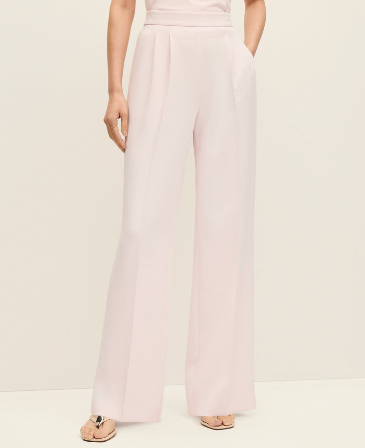 The Side Zip Wide-Leg Pant in Textured Crepe