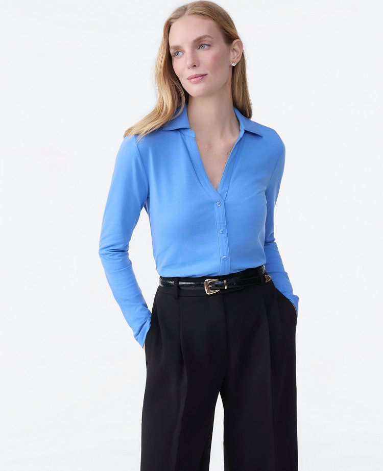 Split Neck Button Down Shirt