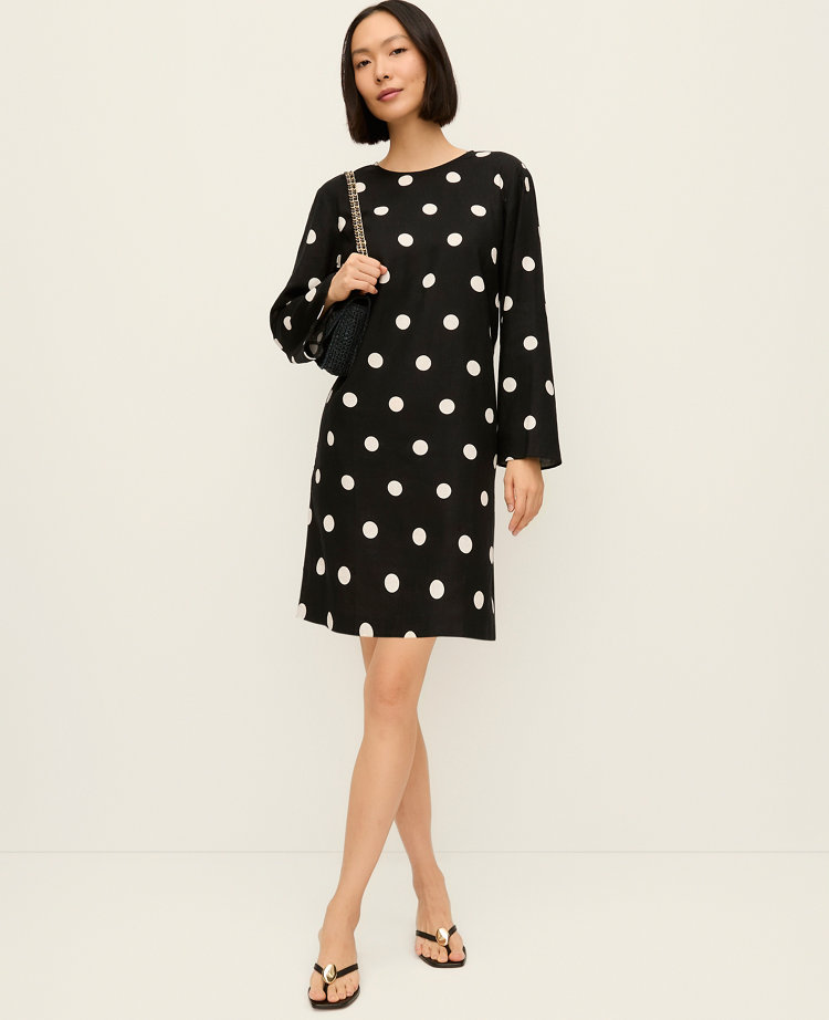 Dotted Linen Blend Shift Dress