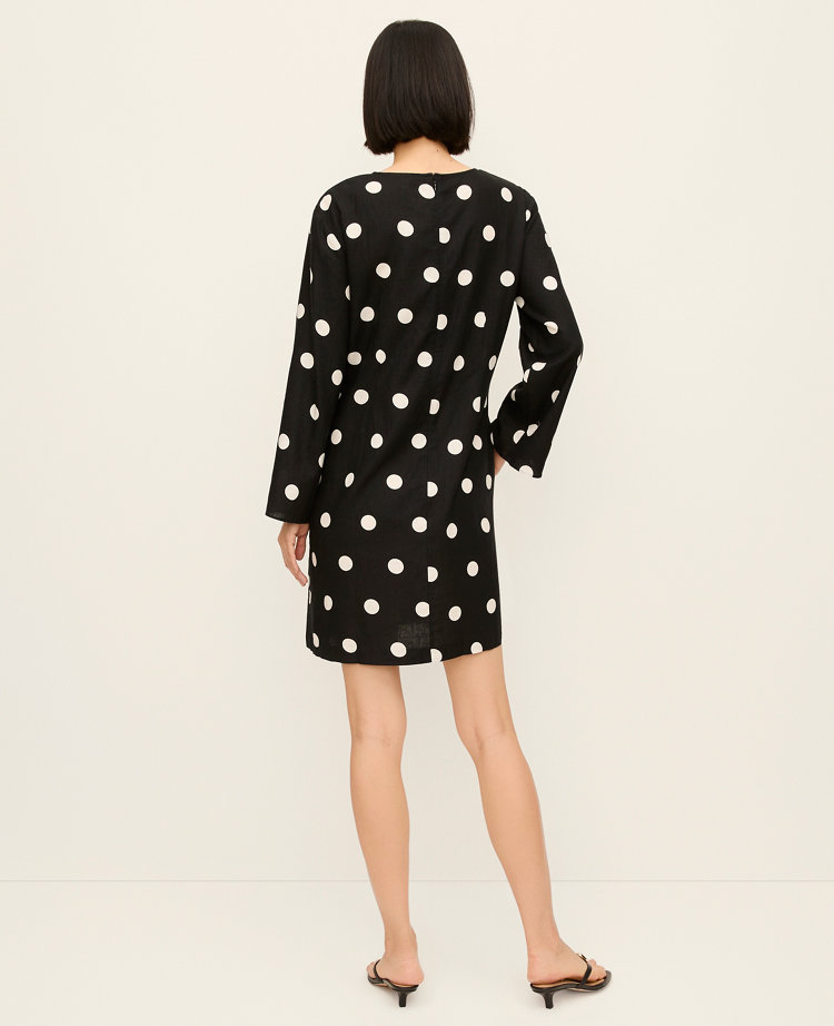 Dotted Linen Blend Shift Dress