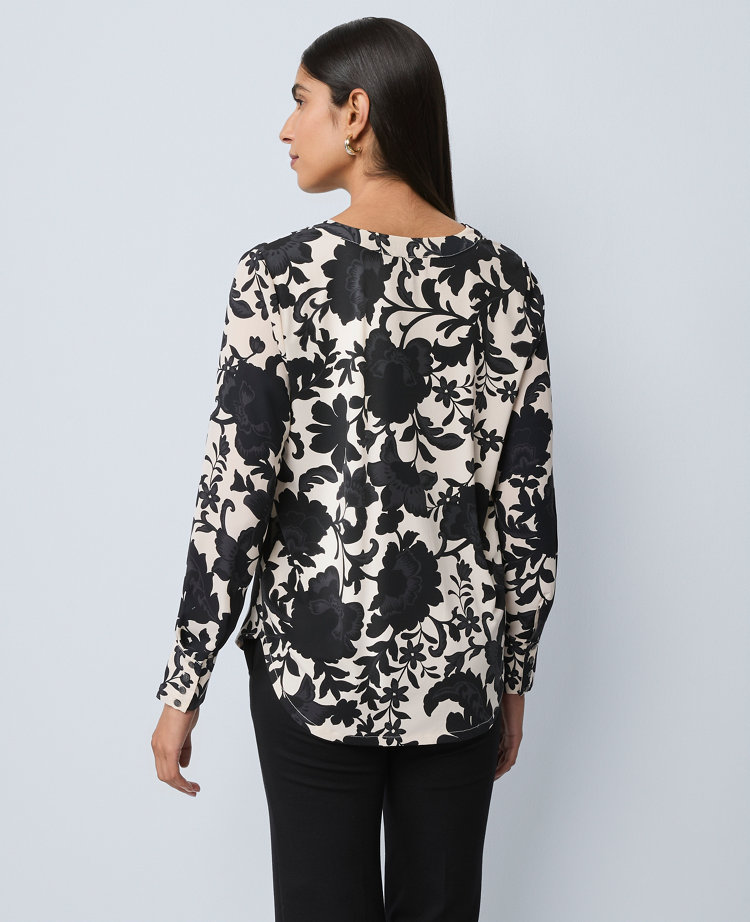 Ann Taylor Floral Mixed Media Top In Black