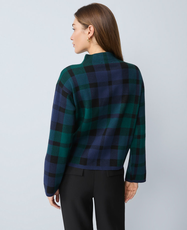 Ann Taylor Plaid Mock Neck Sweater In Green
