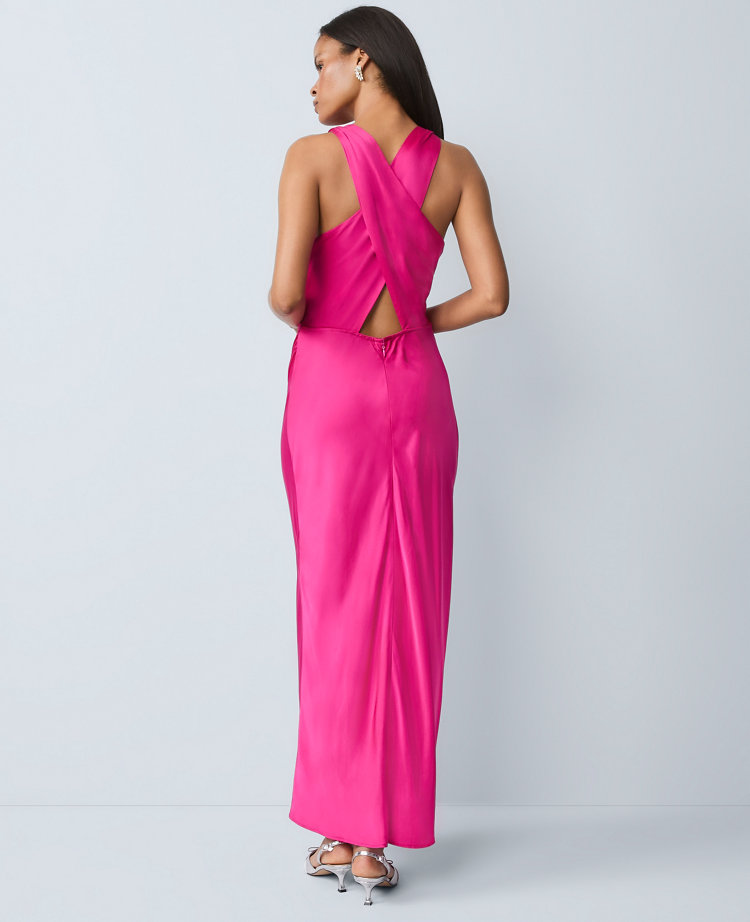 Petite Halter Bias Satin Maxi Dress