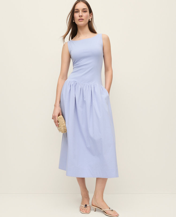 Mixed Media Boatneck Midi Dress