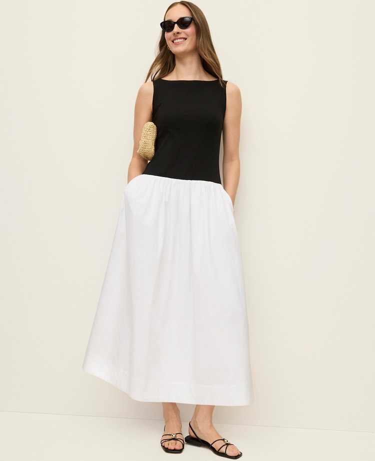 Mixed Media Boatneck Midi Dress