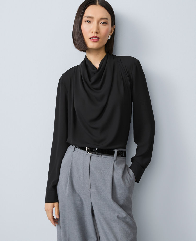 Mixed Media Cowl Neck Blouse