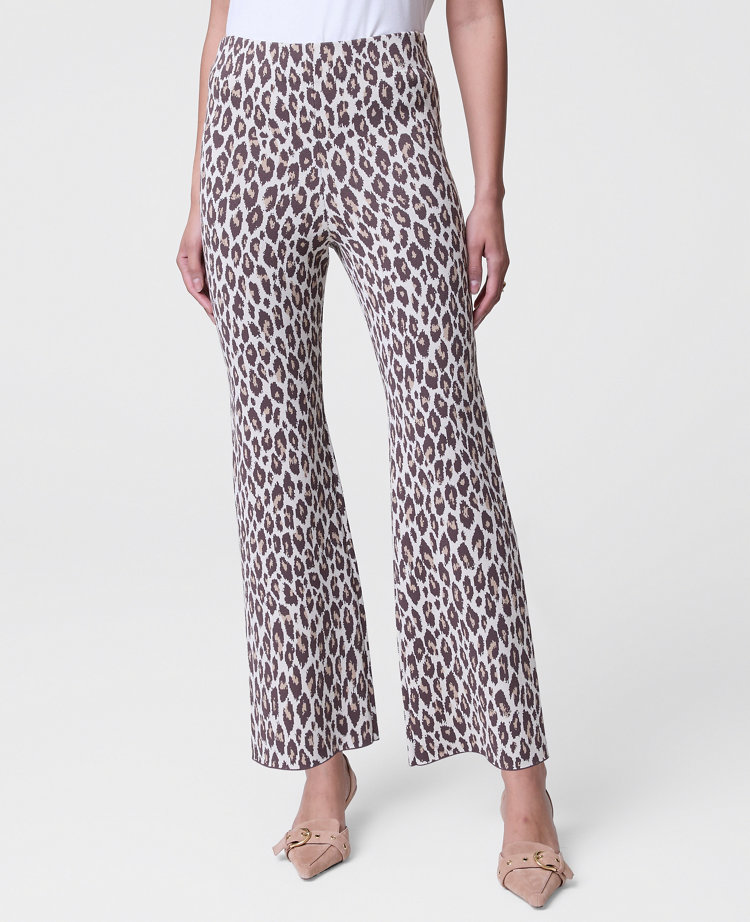 Ann Taylor The Flare Sweater Pant Animal Print Chocolate Brown Women's