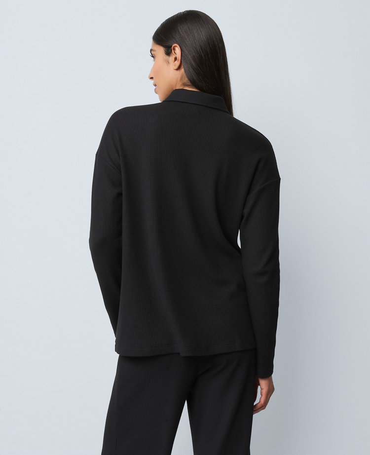 Ann Taylor Waffle Henley Lounge Top In Black