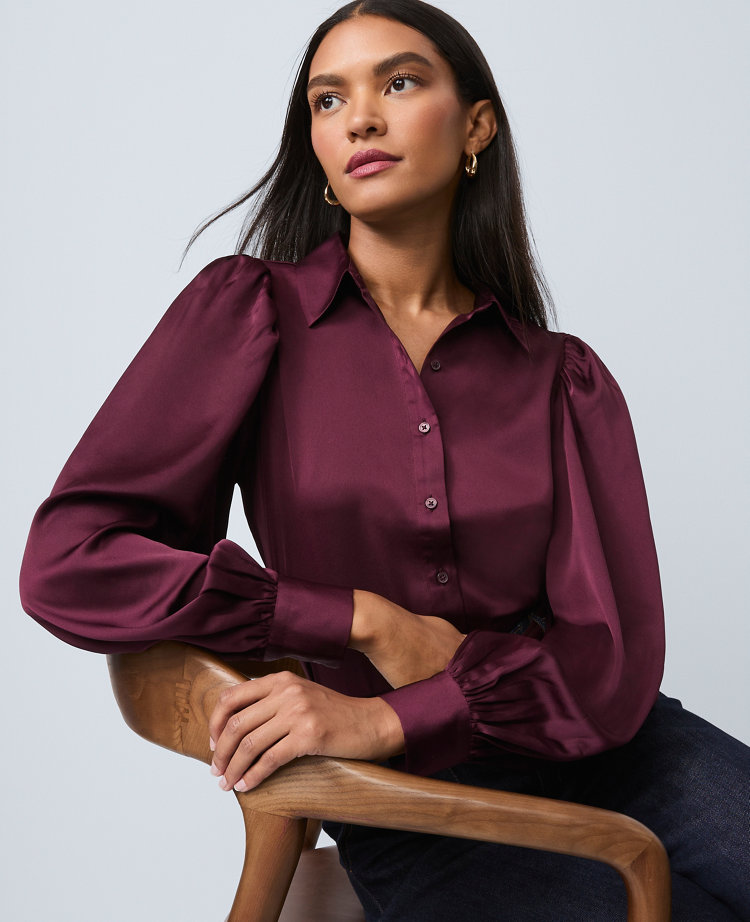Petite Satin Blouson Sleeve Blouse