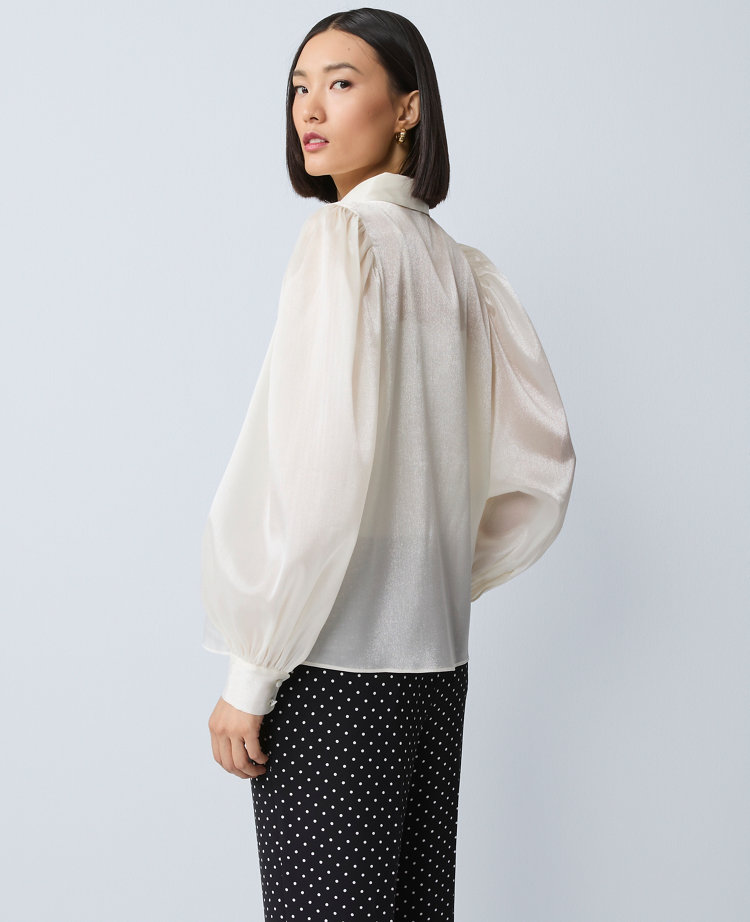 Petite Collared Shirred Yoke Button Down Shirt