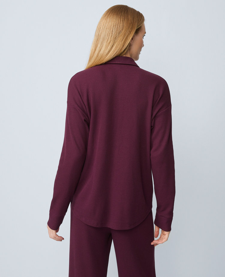 Ann Taylor Waffle Button Down Lounge Top In Purple
