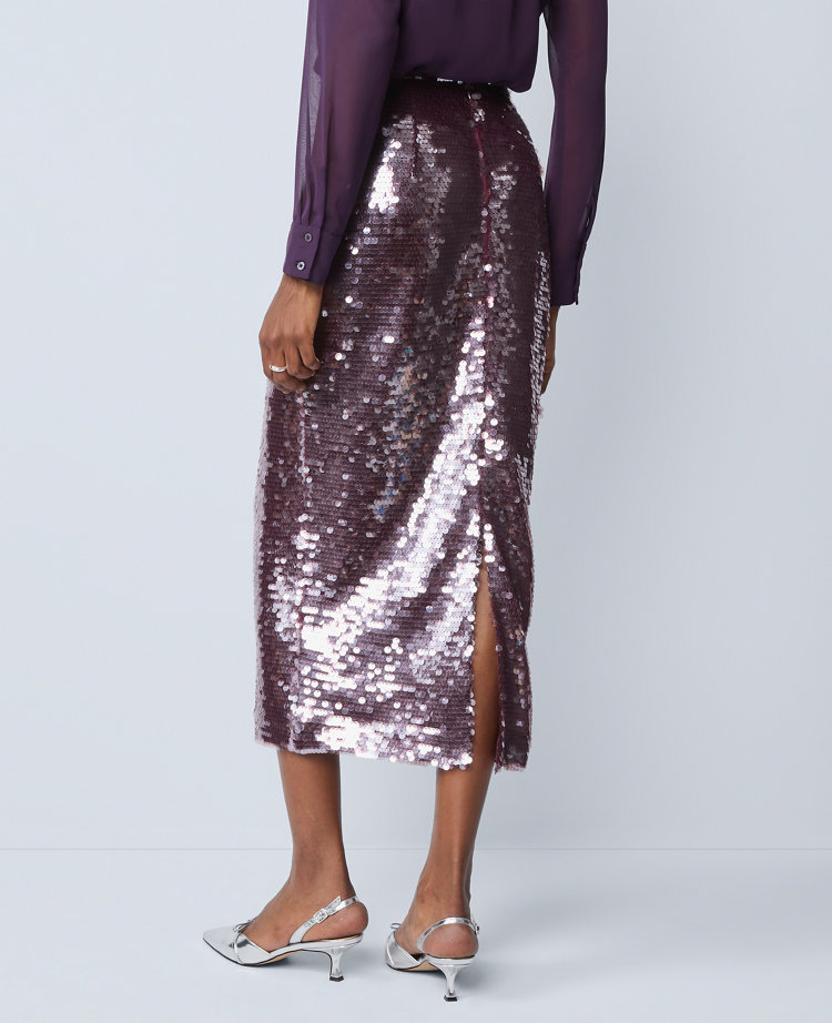 Ann Taylor Petite Sequin Column Midi Skirt In Purple