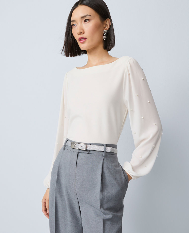 Mixed Media Embellished-Sleeve Top