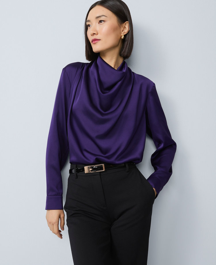 Mixed Media Cowl Neck Blouse
