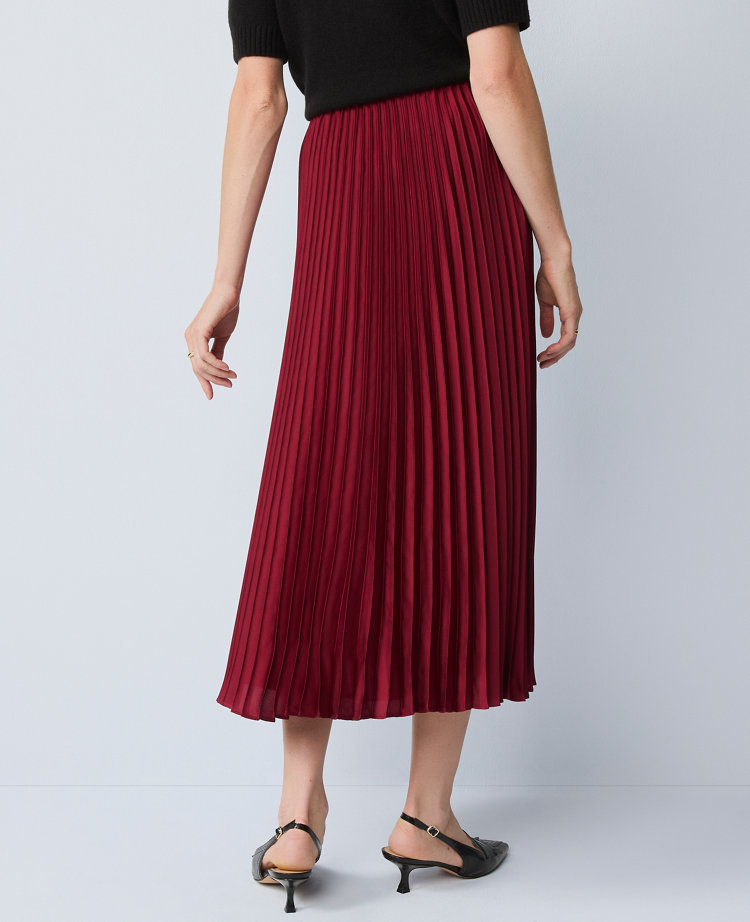 Petite Satin Pleated Midi Skirt