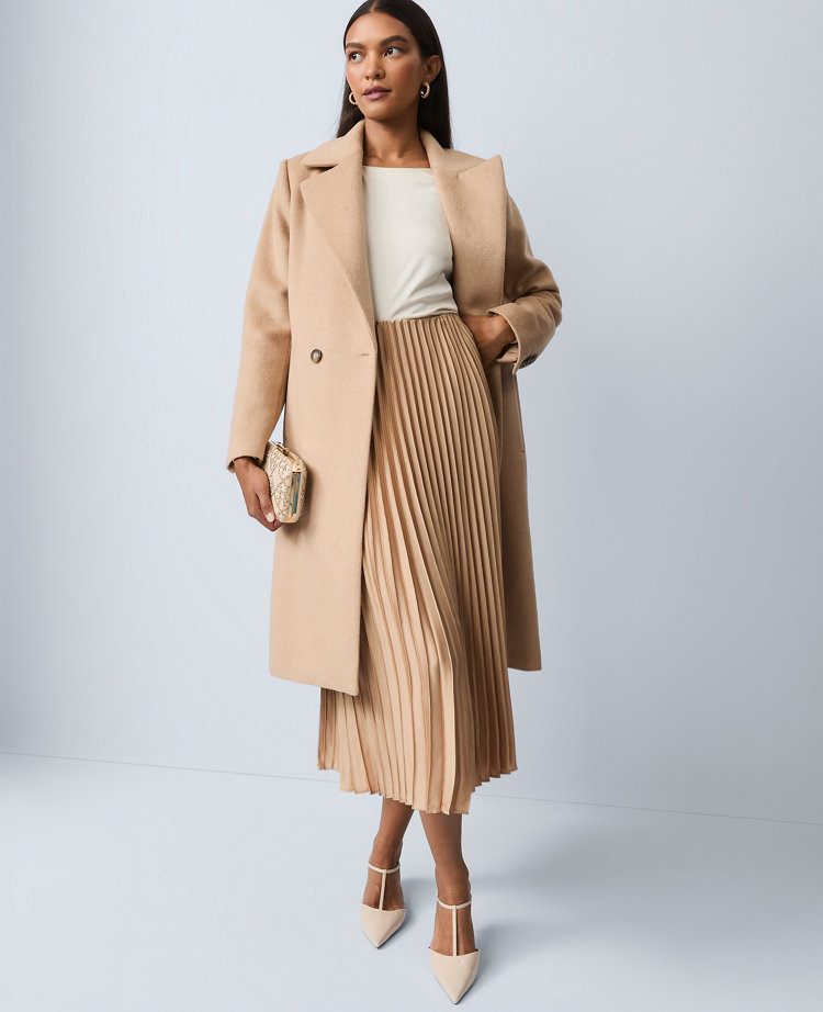 Petite Satin Pleated Midi Skirt